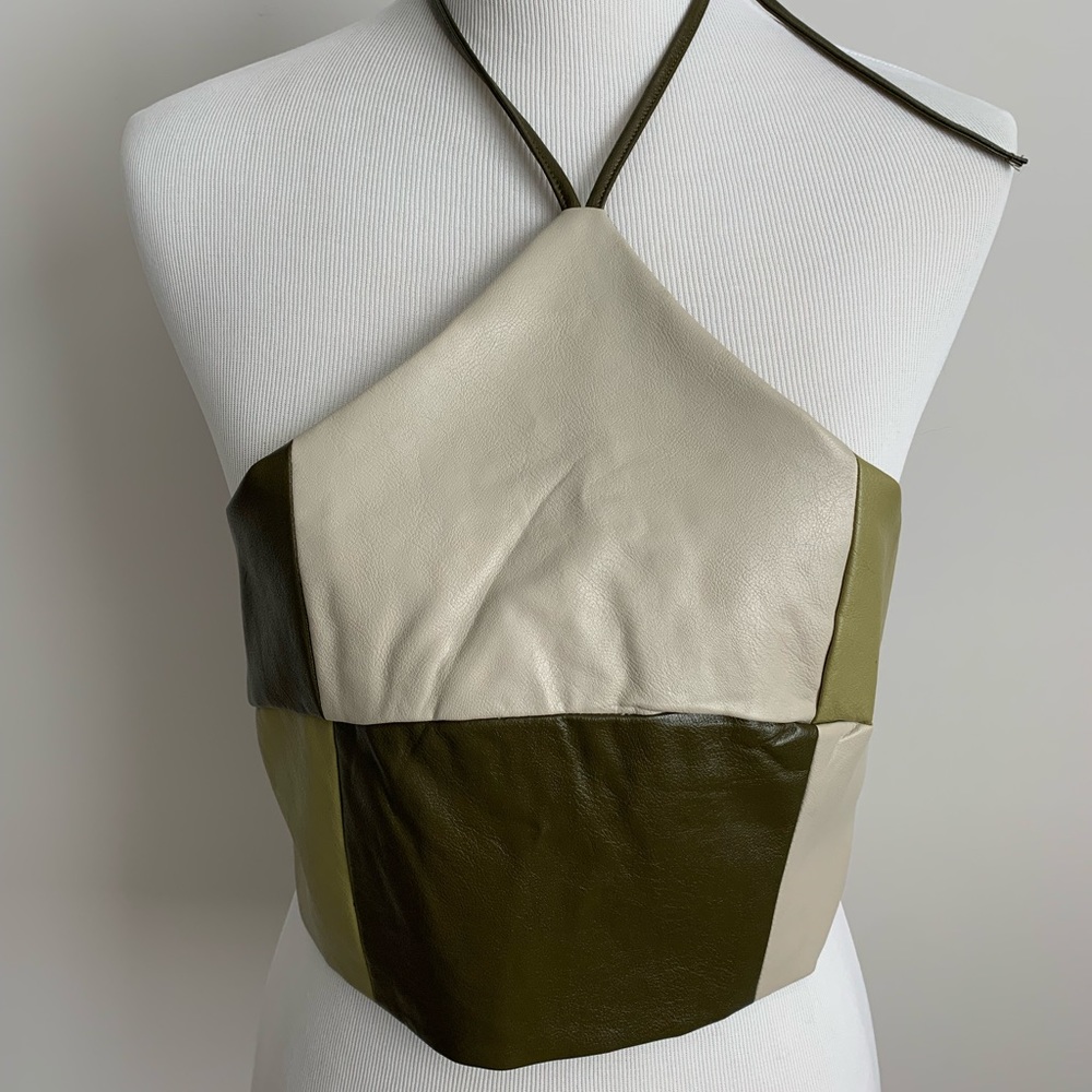 Olive leather Block Top -NWT